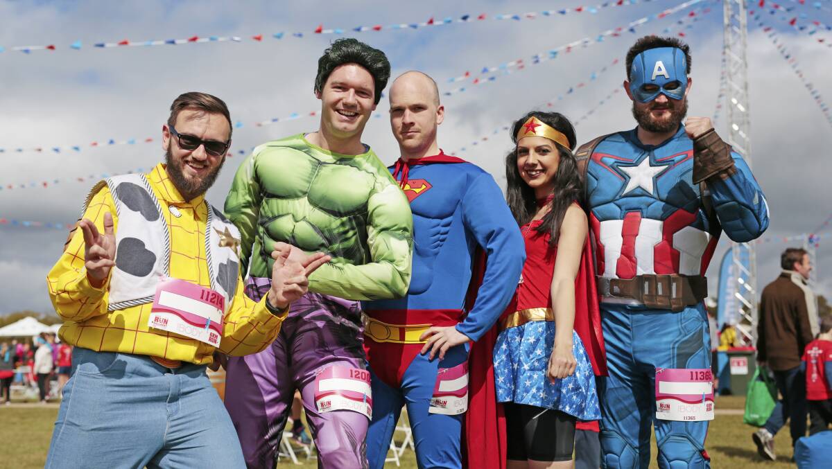Superheroes: Kyle Frew, Jamie Lampard, Brendan Sanders, Stephanie Saliba and Collen Hodge 