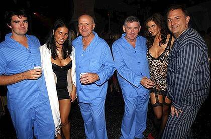 Sonny Nugent, (son of Michael Nugent), Robert McClelland, Michael Nugent and Steve Foster partying up at the Playboy mansion in LA in 2008.