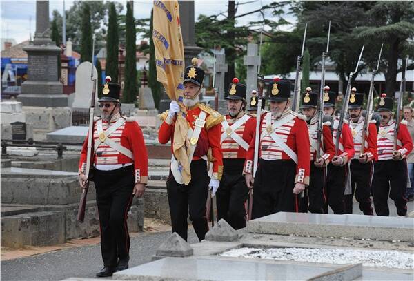 ON THE MARCH: Redcoats take part in Eureka celebrations at the Old Ballarat Cemetery. Picture: Lachlan Bence