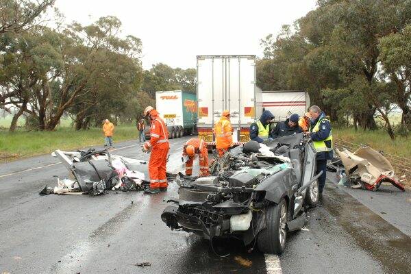 Emergency services at the scene of a triple fatality near Beaufort. Picture: Zhenshi van der Klooster