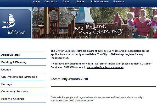 A screenshot of the City of Ballarat's website.