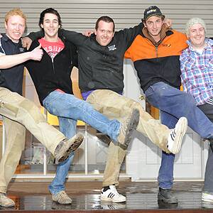 DANCING UP A STORM: Ludbrook Joinery employees Tom Ryan, Jason Barnett, Ricky McDonald, Justin Sculley and Simon Spencer have been named winners of the CGU Insurance dance competition Bust a Move with Gary. Picture: Lachlan Bence
