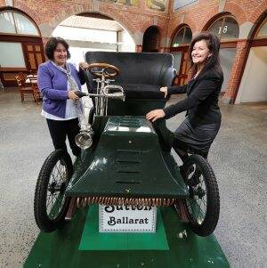 GEARING UP: Lorayne Branch and Councillor Samantha McIntosh with the Henry Sutton Ballarat Car which will be on display throughout the Heritage Weekend. Picture: Lachlan Bence