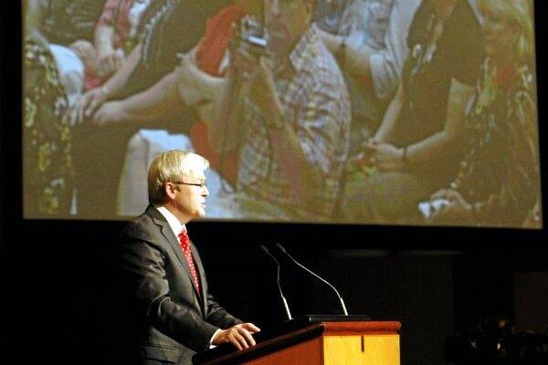 Prime Minister Kevin Rudd delivers his apology speech to the Forgotten Australians. Picture: Glen McCurtayne