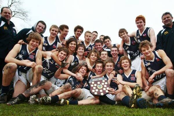 VICTORIOUS: Ballarat Football League under-16 representative team  celebrates its 16-point win over Geelong, which clinched the Bob Davis Shield. Pictures: Daniel Hartley-Allen