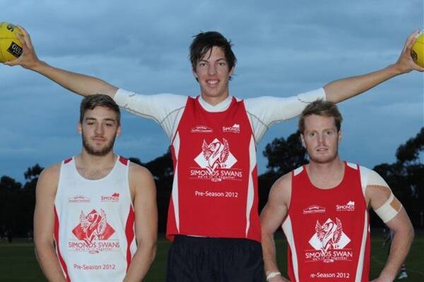 Giant Ballarat recruit Christopher Howgate flanked by fellow newcomers Braeden Deary and Matt Dawson.