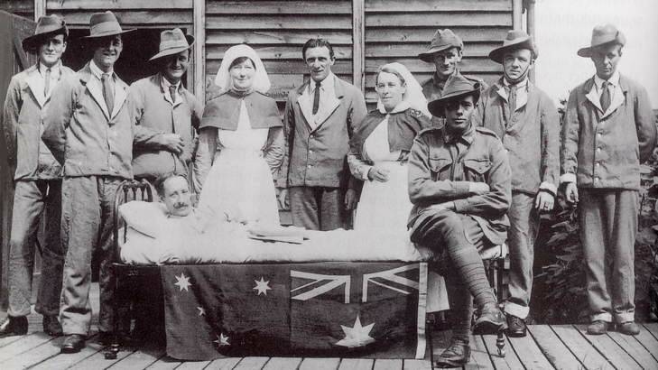 Defiant diary: Sister Hilda Samsing (centre, on left) risked court-martial with her record of events at Anzac Cove.