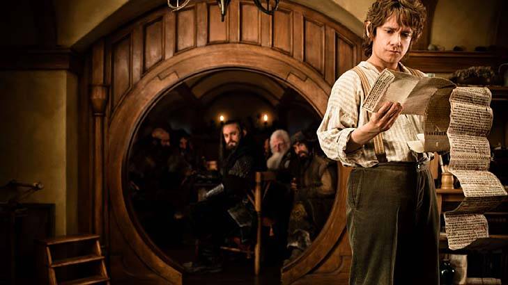 Man on a mission ... Martin Freeman as Bilbo Baggins surveys his quest and readies himself to pursue a fearsome dragon in the coming film version of The Hobbit.