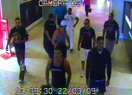 Screen grab from CCTV footage from Anthony Zervas' murder at Sydney airport. Suppression lifted November 2, 2011. Footage tendered in court. Mick Hawi is in the centre at the back (wearing all white)