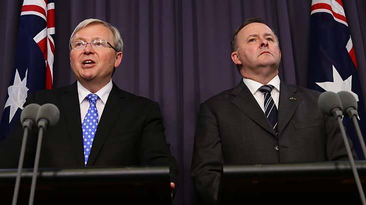 New alliance: Kevin Rudd and Anthony Albanese. Photo: Alex Ellinghausen