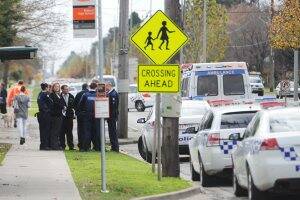 SCENE: Police outside Ballarat High School on Tuesday