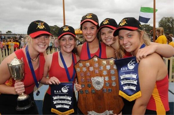 Ballarat Clarendon College's winning firsts crew Eliza Vincent, Elizabeth Gibney, Guinevere Jones, Brittany Hughes and Katrina Werry. Picture: Lachlan Bence