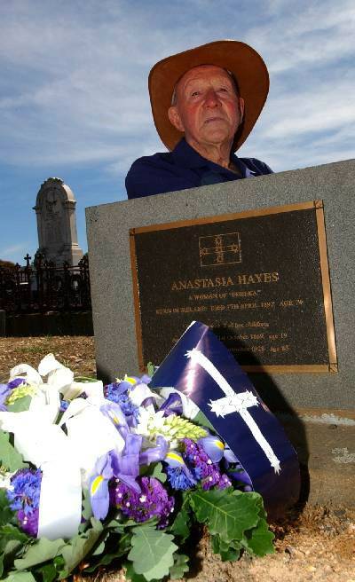 RELATIVE: The great-grandson of Anastasia Hayes, Des Morrish, at her grave site at the Old Ballarat Cemetery yesterday.