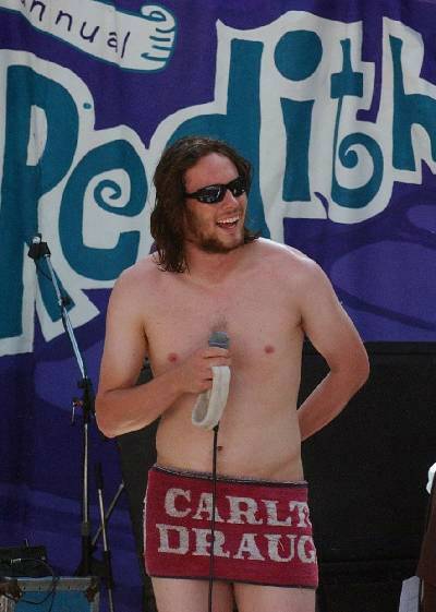 WORLD RECORD: JK celebrates at the Meredith Music Festival after running naked from Langwarrin to Meredith.