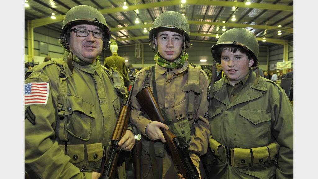 Arms and Militaria Fair at Wendouree Sports and Events Centre. Dave Furness, Bailey Furness, Angus Johnson. Pic Lachlan Bence.  