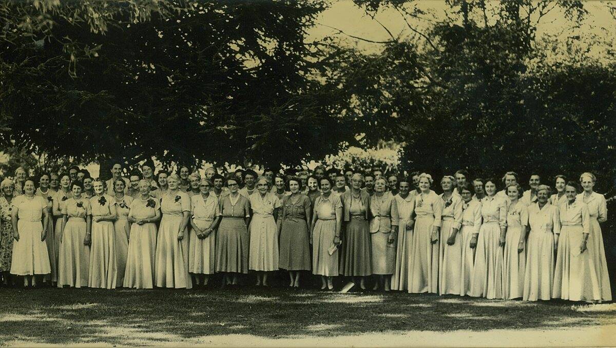 Unknown origin: The photograph features 85 women and is believed to have been taken in the 1950s for a celebration.