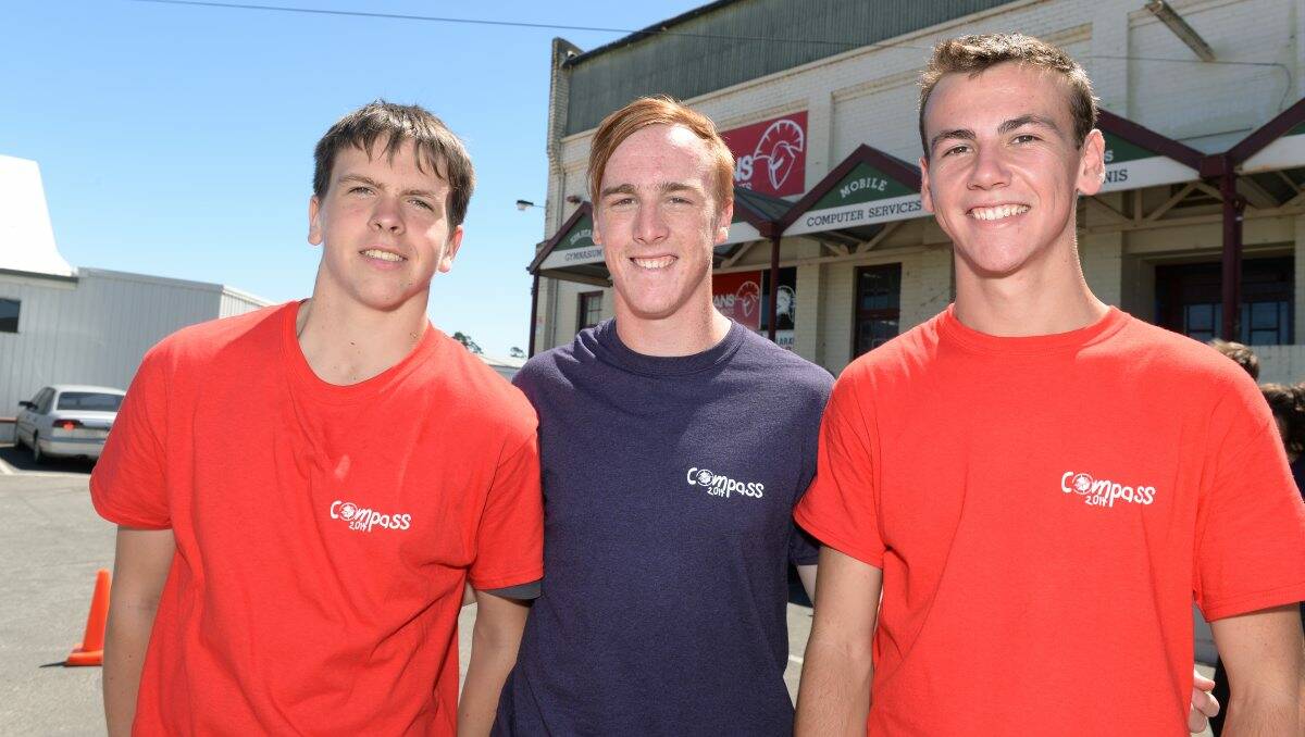 Bonding: Jimmy Scott, Nick Jones and Michael Pohlner took part in the ‘compass weekend’ activities at Major League sports centre in Ballarat ahead of FedUni’s official O’week starting today. PICTURE: KATE HEALY
