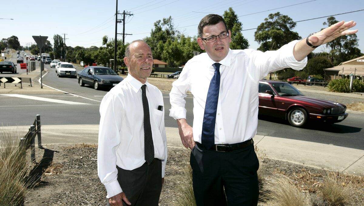 Planning: Ballarat East MP Geoff Howard and Opposition Leader Daniel Andrews at the Mt Clear roundabout.