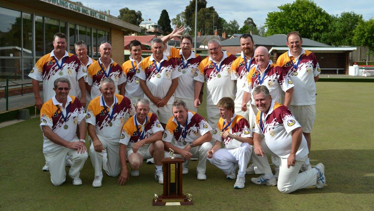 VICTORIOUS BALLARAT DISTRICT: Back, from left, Don Louttit, Andrew Myers, Tony Wood, Ben McArthur, Barry Clark, Ian Warner, Wayne Pattie, Martin Shea, Col Wright and Rob Dickerson. Front, Rod Brehaut, Eric Kosloff, Noel Verlinden, Kevin Coad, Tanner Dickson-Arthur and Glenn Sargent.