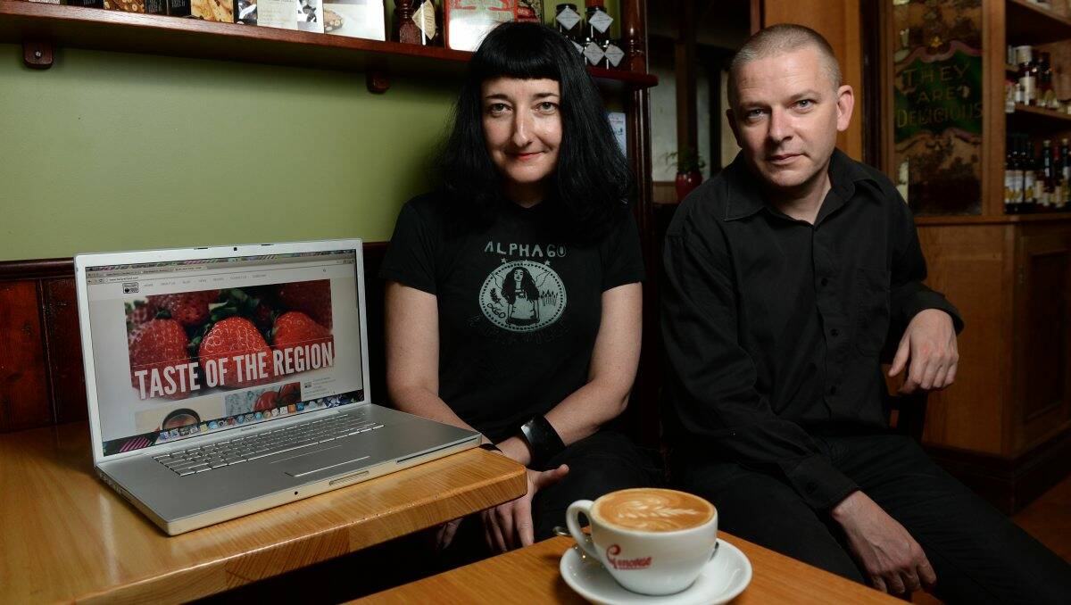 FOOD DESIGNS: Jodie Kaine, co-creator of the Ballarat Food website, enjoys a coffee with website designer Andrew Wise at the Open Pantry at Bakery Hill. Picture: ADAM TRAFFORD