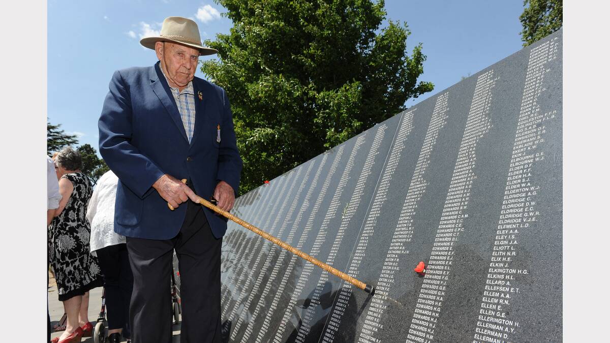 Ritchard Norman Eaton from Bunbury WA sees his name for the very first time at age 95 at the Ex-POW Memorial 10 Year Anniversary. Picture: Justin Whitelock 