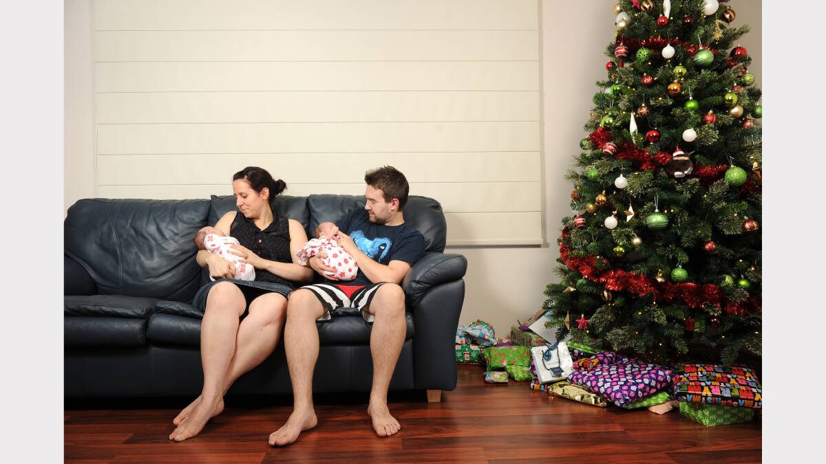 Olivia and Luke Weaver with 6 week old twins Lillian and Evelyn home in time for Christmas 
