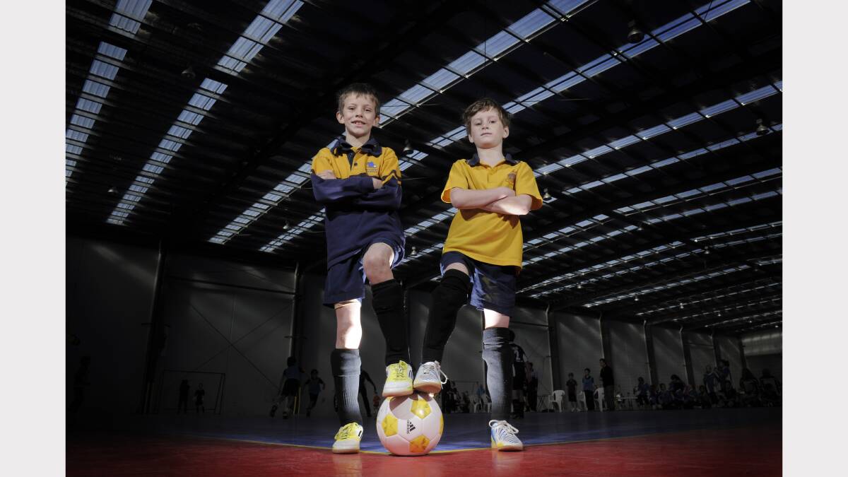  Dan Thomson, Oliver Warwick test the Ballarat Futsal Centre out. Photo: Justin Whitelock 