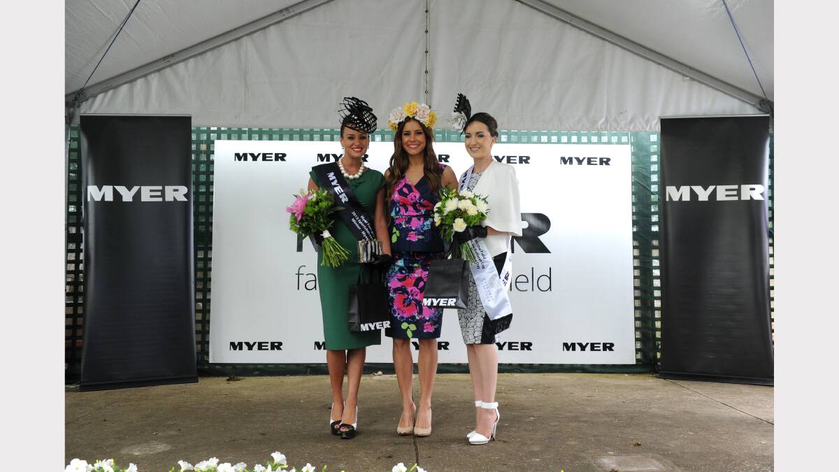 Fashions on the Field Lady of the Day: Brodie Worrell 1st place, Lauren Phillips Myer Ambassador, Rikki-Lee Hull Runner Up