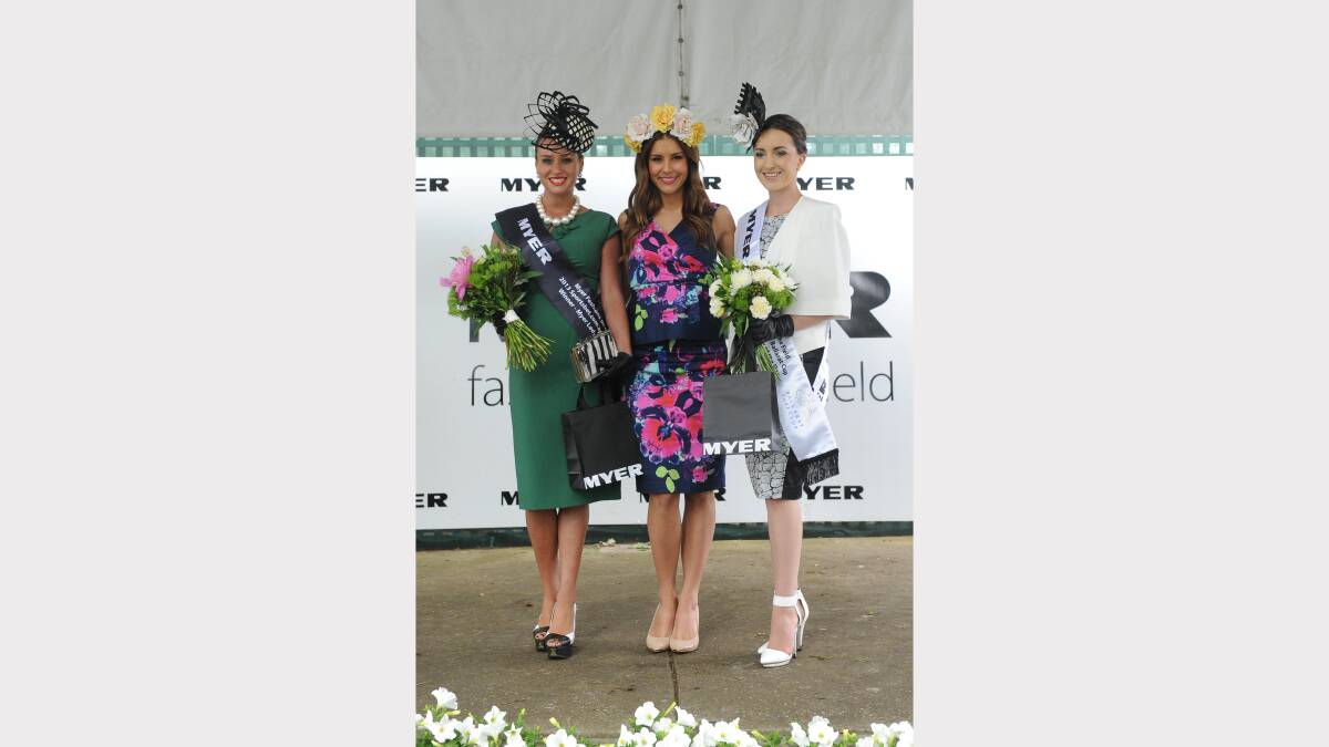 Fashions on the Field Lady of the Day: Brodie Worrell 1st place, Lauren Phillips Myer Ambassador, Rikki-Lee Hull Runner Up