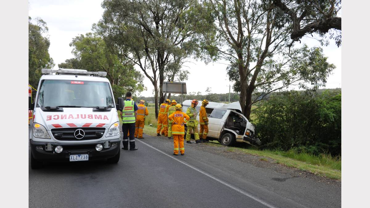 A man is in a stable condition after crashing into a tree in Geelong Road this afternoon. Photo Justin Whitelock 