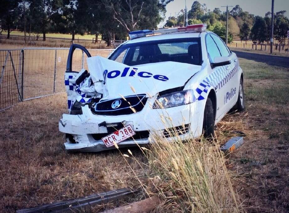 The damage caused by the police car ramming last week, which had a strange link to Ballarat.