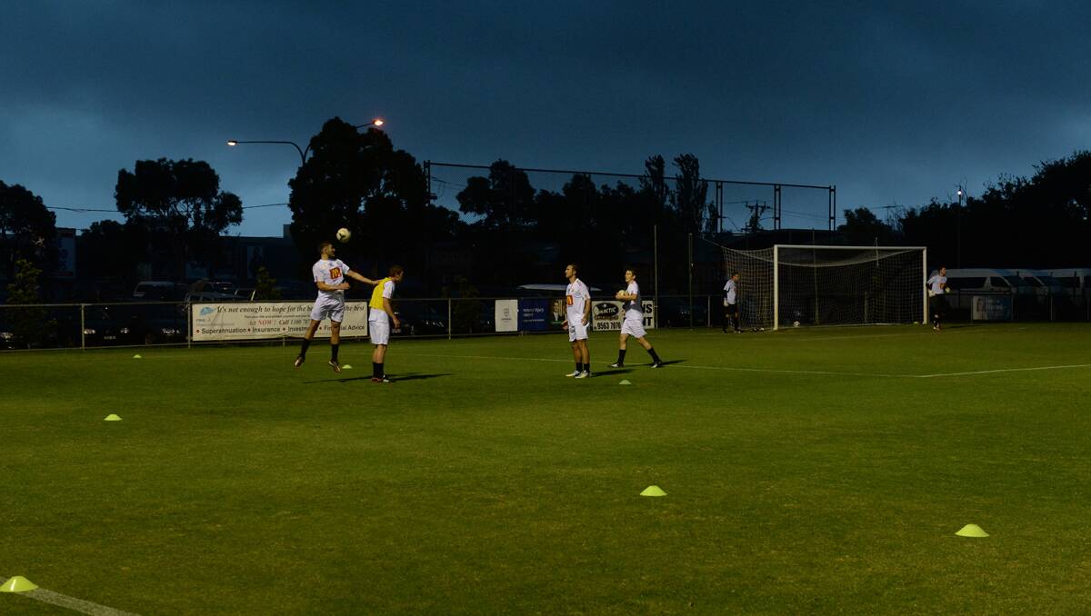 Ballarat Red Devils warming up before the match which was later abandoned. PIC: KATE HEALY