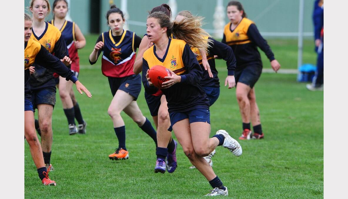 Herald Sun Shield girls football semi-final  Ballarat Grammar  v Thomas Carr College. Grammar- Stephanie McMullin. PHOTO: KATE HEALY.