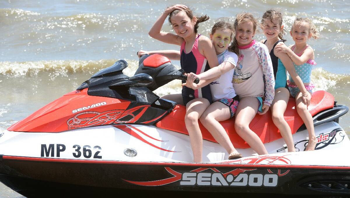 Jenna Burke, 9, Sophie King, 9, Lucy King, 7, Zoe Bruke, 7, Abbey Burke, 4 from Alfredton at Lake Burrumbeet. PIC: KATE HEALY