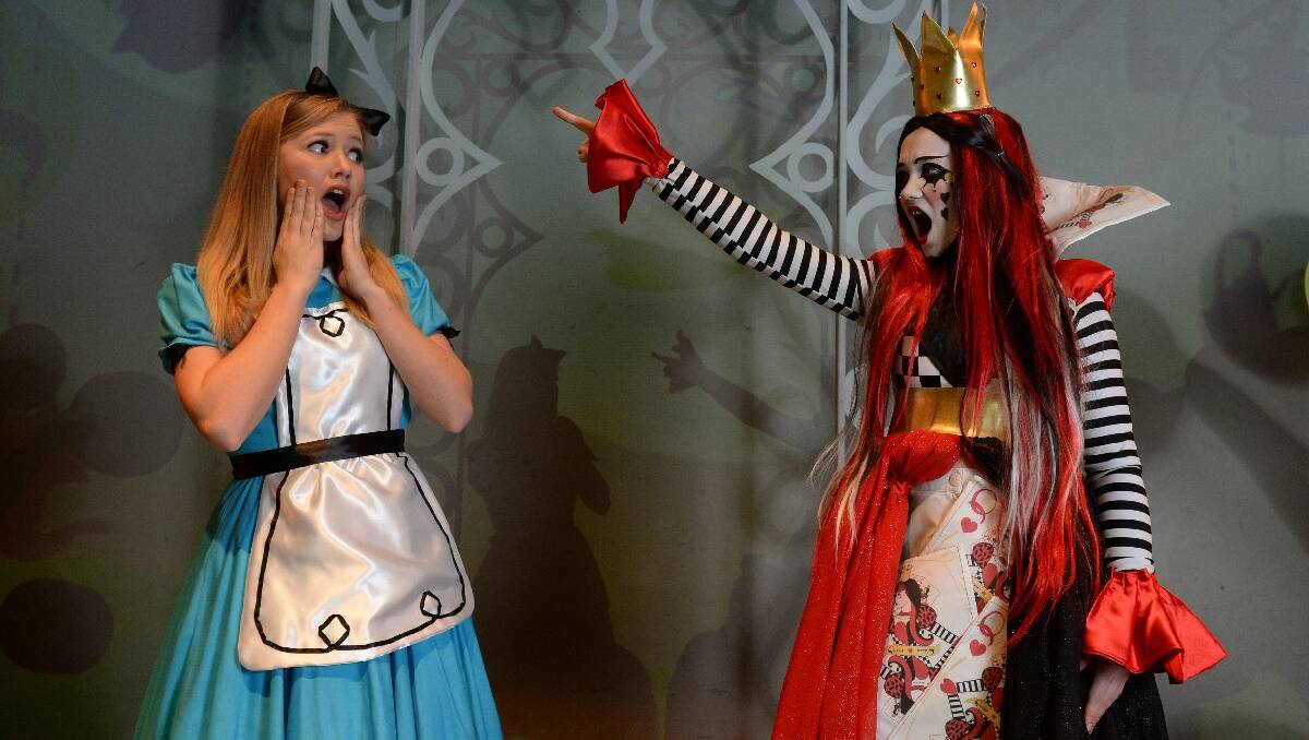 BLOC Music Theatre's junior production of Alice in Wonderland. Elise Karslake (Alice) and Sarah Wood (Queen of Hearts) 