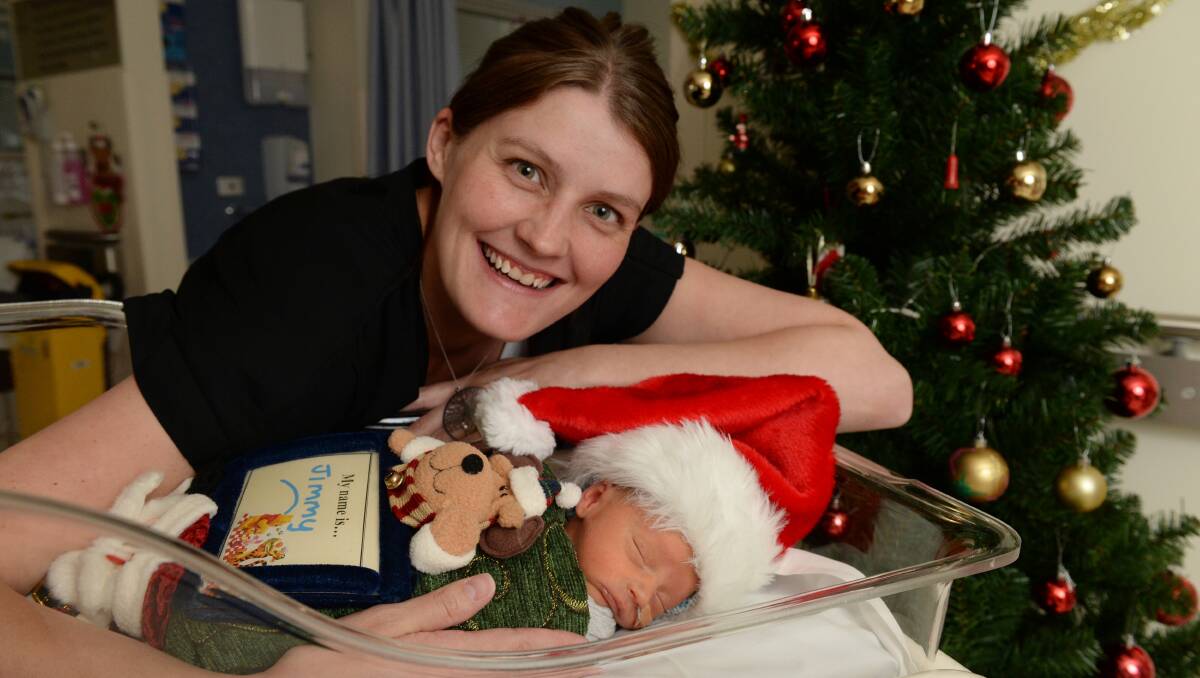 Jenna Martin with son Jimmy Martin, spending christmas in hospital. PIC: KATE HEALY