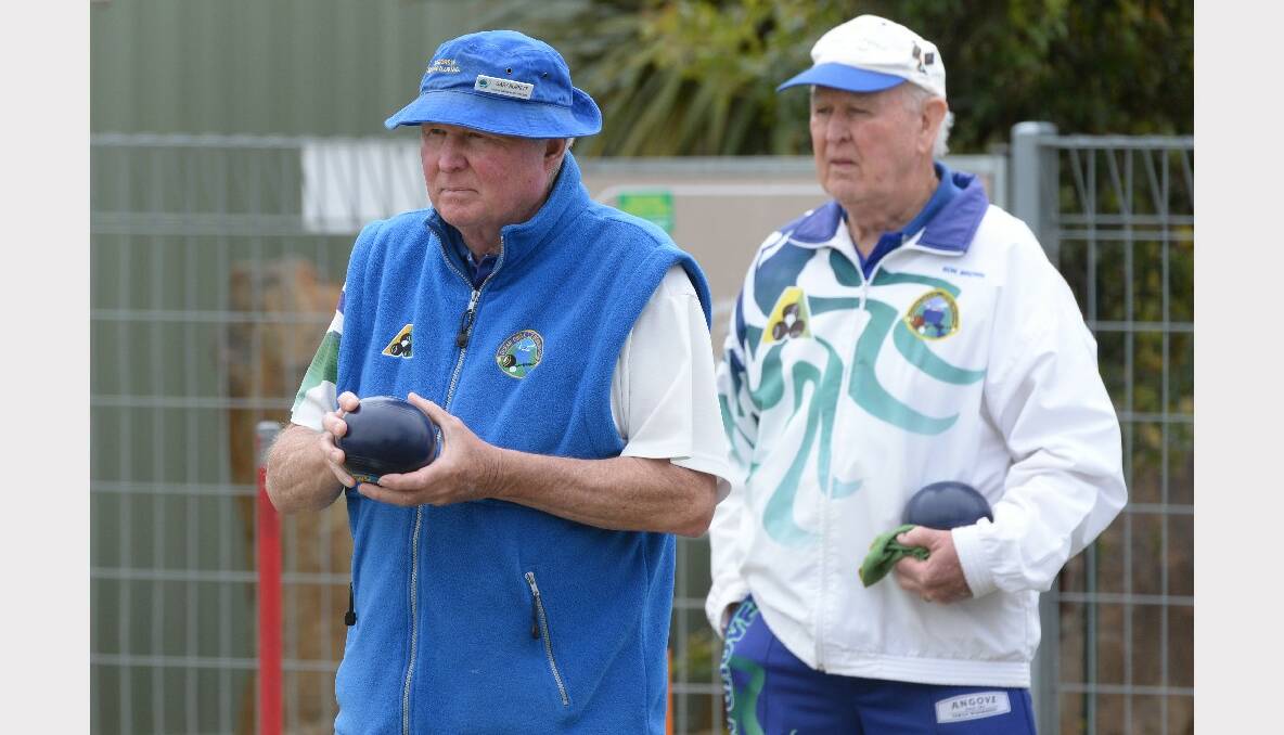 Ballarat District Bowls Division - Premier Divison Pennant - Sebastopol v Ocean Grove. Gary Burkett and Ron Brown (Ocean Grove). Pic: KATE HEALY