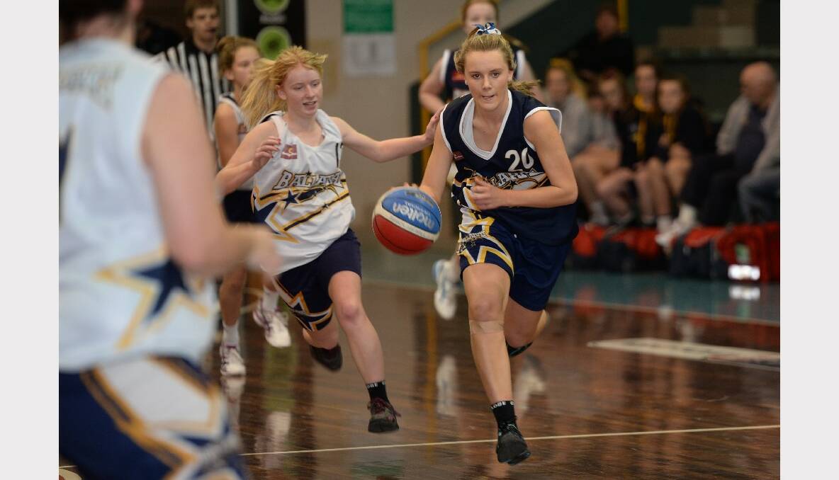 Junior Basketball Tournament. Under 16A girls - Ballarat Blue v Ballarat Gold. Tayla Nulty (Gold) and Teagan Avery (Blue). PICTURES: KATE HEALY