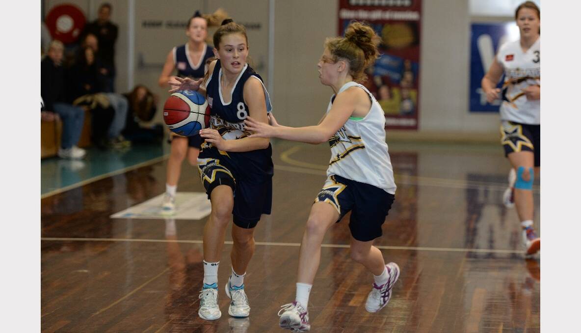 Junior Basketball Tournament. Under 16A girls - Ballarat Blue v Ballarat Gold. Taylor Wynne (Blue) and Isobel Fraser (Gold). PICTURES: KATE HEALY