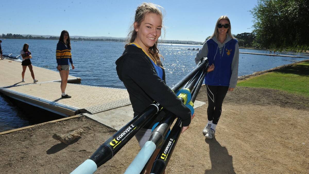 St Patrick's College Regatta. Loretto rowing Coaches Tilly Coutts and Gabi Howard. PIC: LACHLAN BENCE