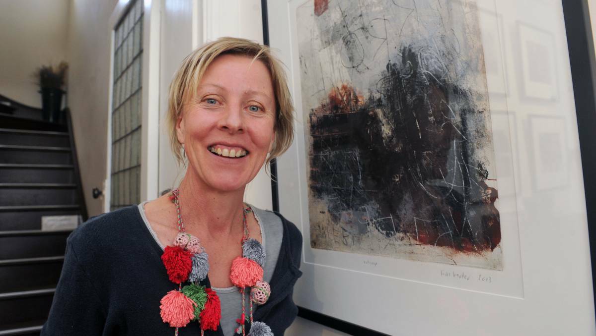 Artist Kim Barter at her exhibition opening in Castlemaine, Victoria. Picture: Julie Hough