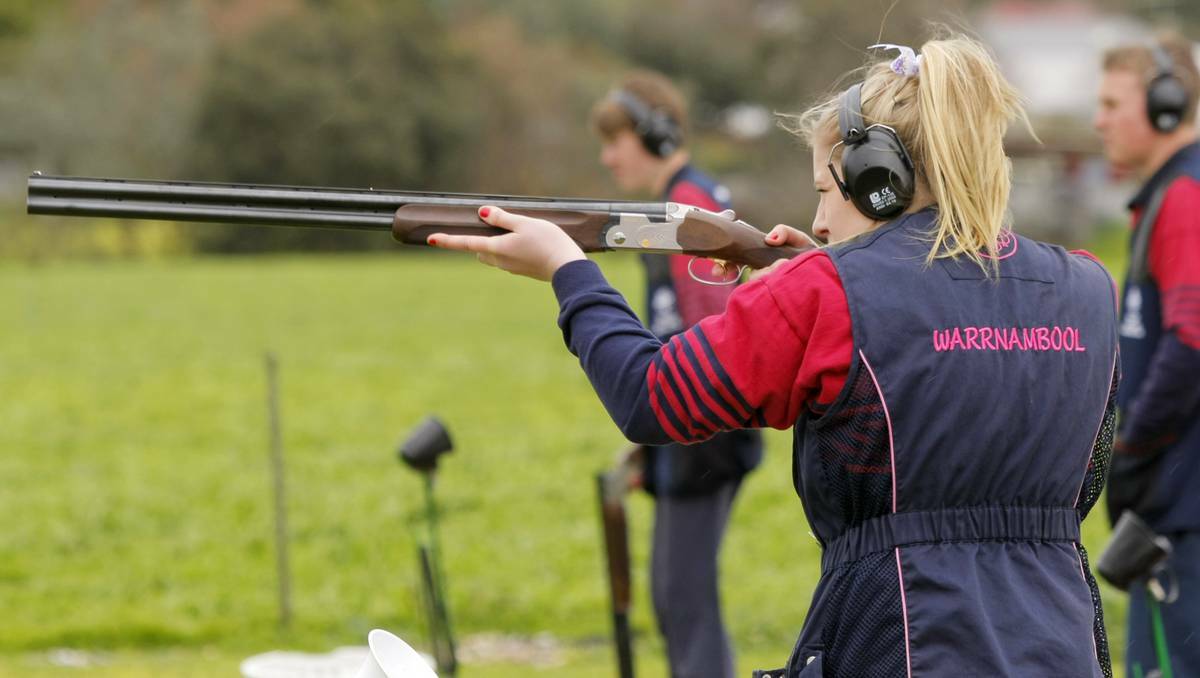 Luella Foster, 15, from Emanuelle College watches the target at the Victorian Clay Target Association School Student Shoot. Picture: Rob Gunstone