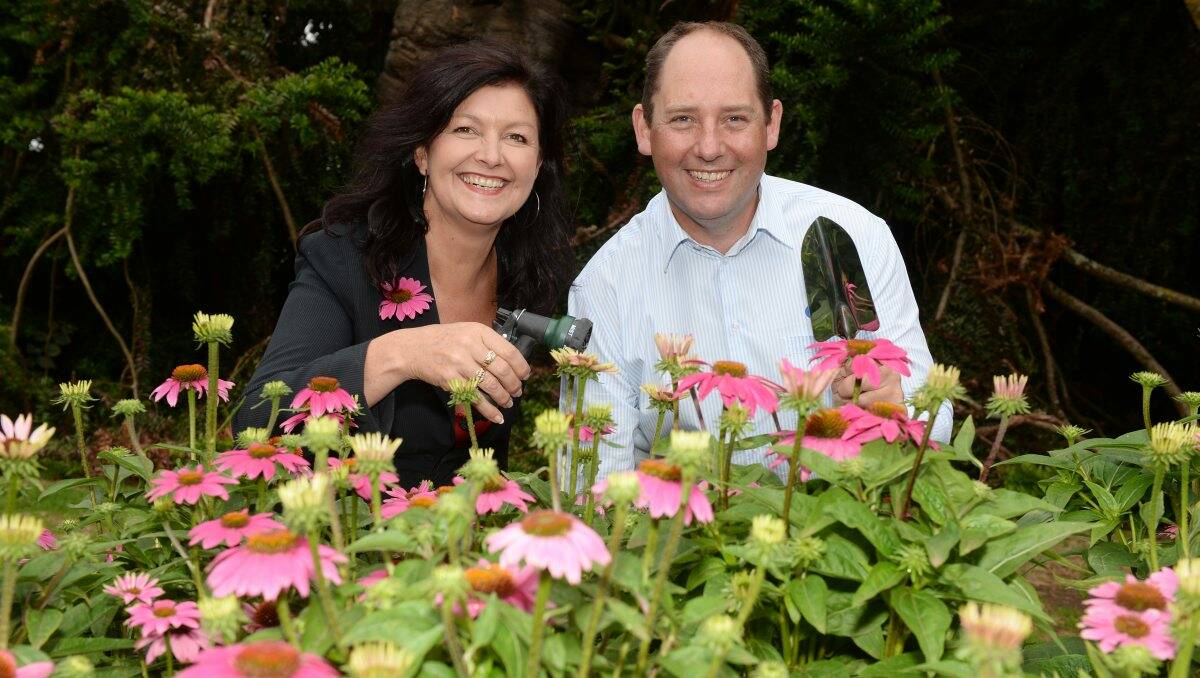 READY: Ballarat City councillor Samantha McIntosh and Jamie McDonald from Central Highlands Water are set for the Begonia Festival this weekend. PICTURE: KATE HEALY