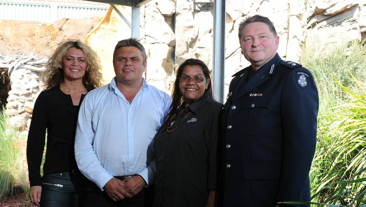 UNITED: Antoinette Braybrook, CEO of Aboriginal Family Violence Prevention and Legal Service Victoria, RAJAC chairman Tony Lovett, Indigenous Family Violence Regional Action Group chairwoman Di Clarke, and Ballarat Superintendent Andrew Allen join forces as part of the Koori Family Violence Police Protocols (KFVPP) project. PICTURE: JUSTIN WHITELOCK