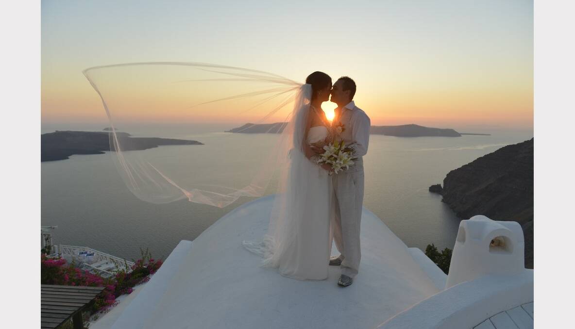  Amanda Di Cesare and Yousuf Aleem, married on September 17, 2012 in Santorini, Greece. Amanda, who was attended by Bronwyn Calistro and Victoria Rushton, wore an Anna Campbell gown which was perfectly suited to the Grecian culture. Yousuf was attended by Robert Terrett.  Amanda and Yousuf honeymooned in Greece, Portugal and Italy.