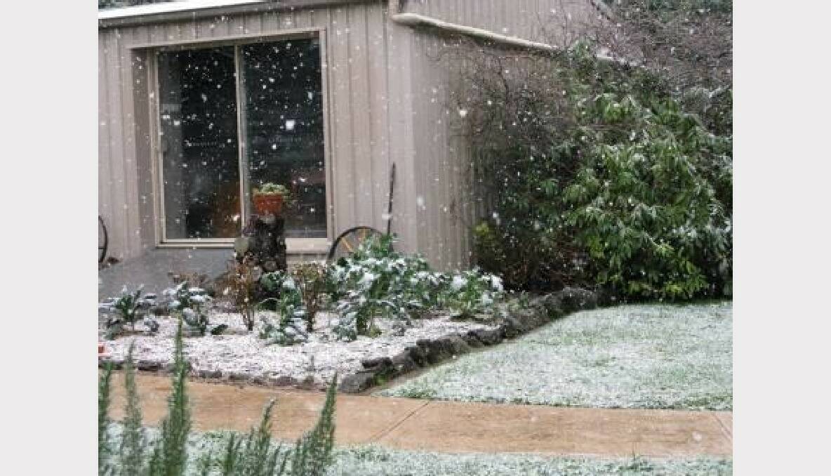 Submitted by Pat and Julie Moran of snow falling at their Newlyn property.