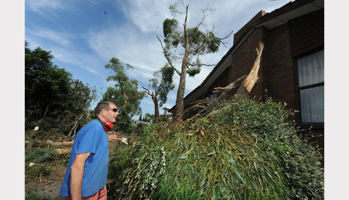John Fry had a lucky escape after this storm damage in Landale Avenue. PICTURE: LACHLAN BENCE.