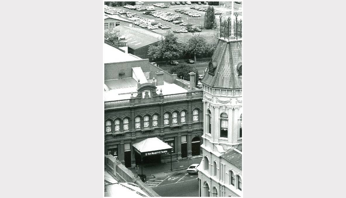 Looking south over Lydiard Street. The carparks are where the Ballarat Police Station / Court precinct is now. SOURCE: THE COURIER ARCHIVES