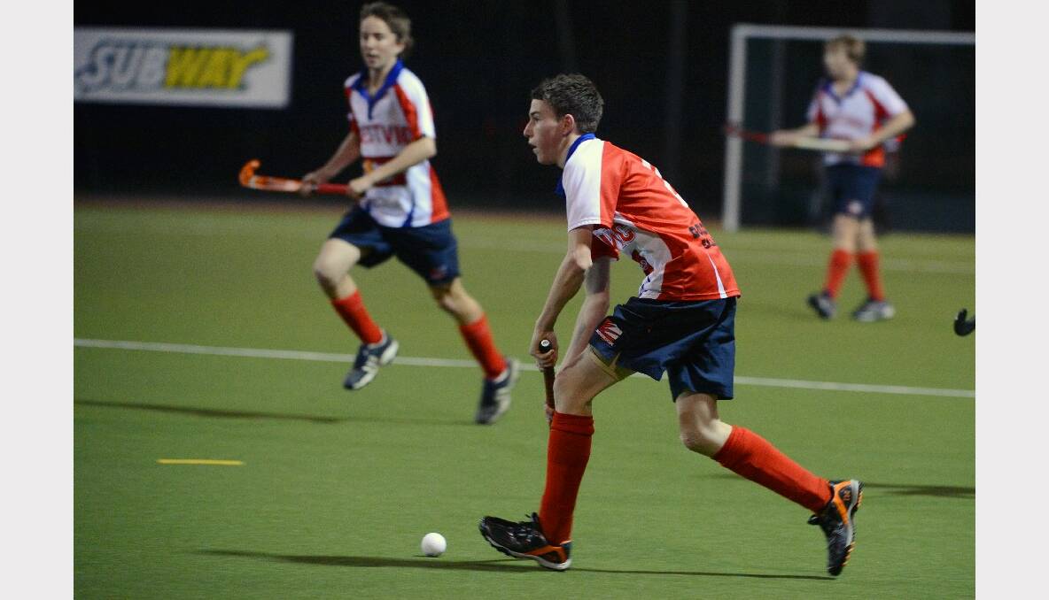 Westvic's Oscar Currell in the state league hockey match between Westvic and Box Hill. PICTURE: KATE HEALY. 
