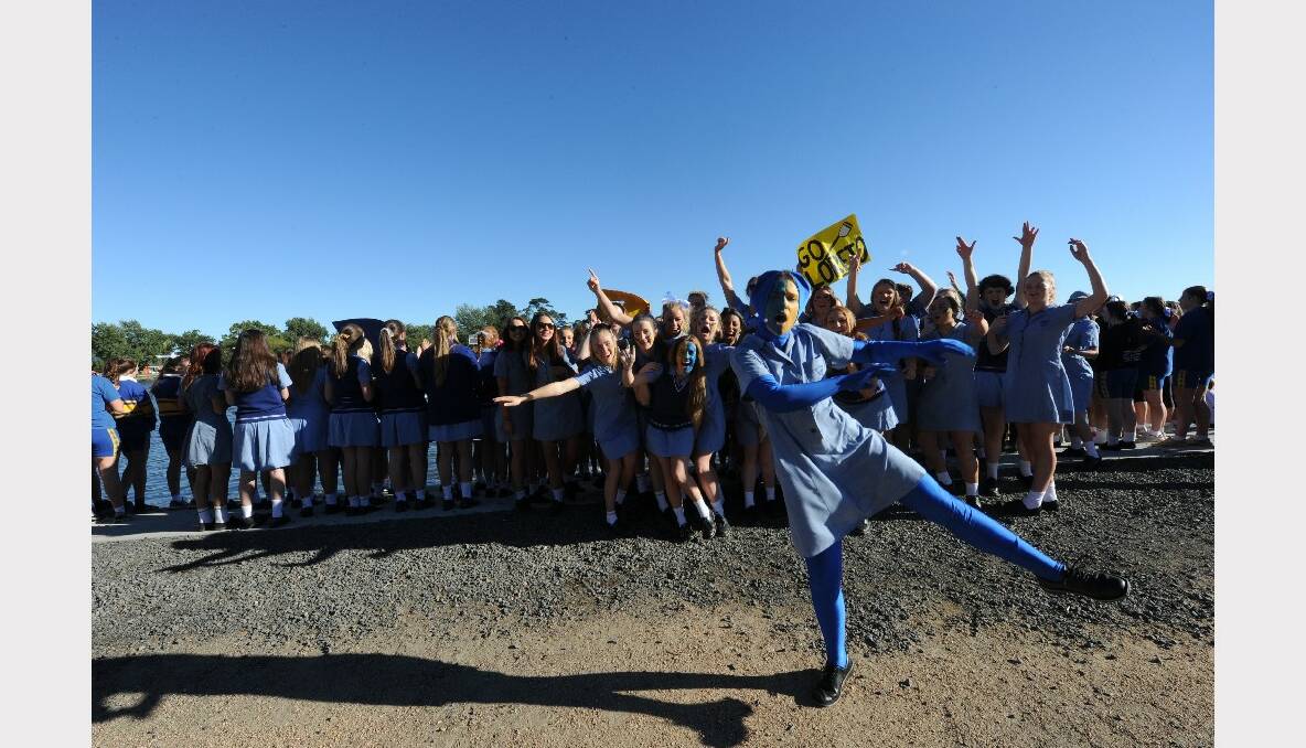 Edwina Frost leads the Loreto cheer squad. PICTURE: JEREMY BANNISTER.